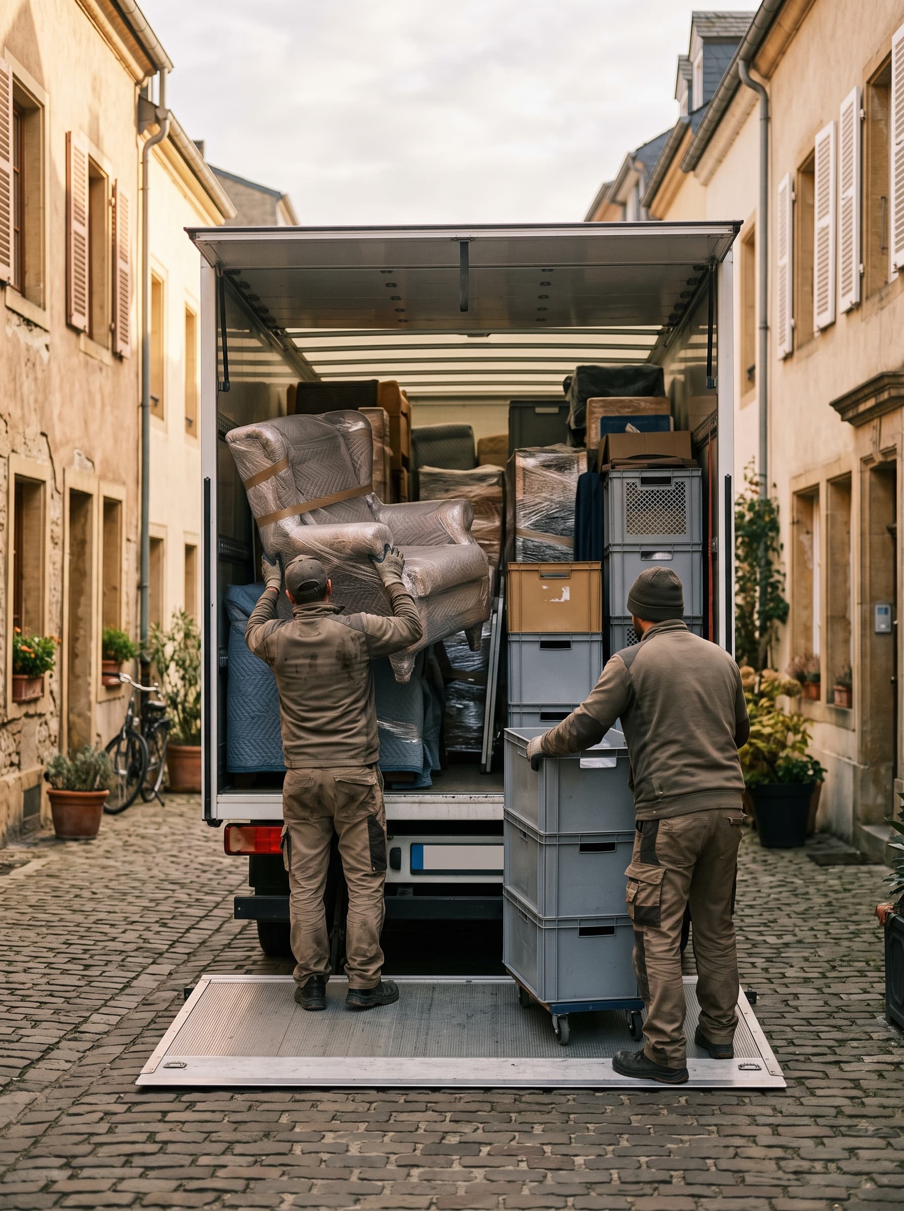 Équipe MoveLux chargeant un camion à Differdange
